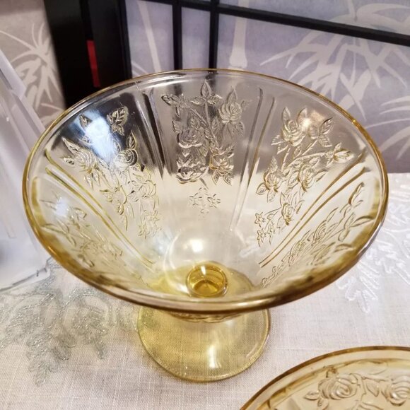 1930s Federal Sharon Cabbage Rose Yellow Depression Glass Candy Dish w/lid - Picture 3 of 4